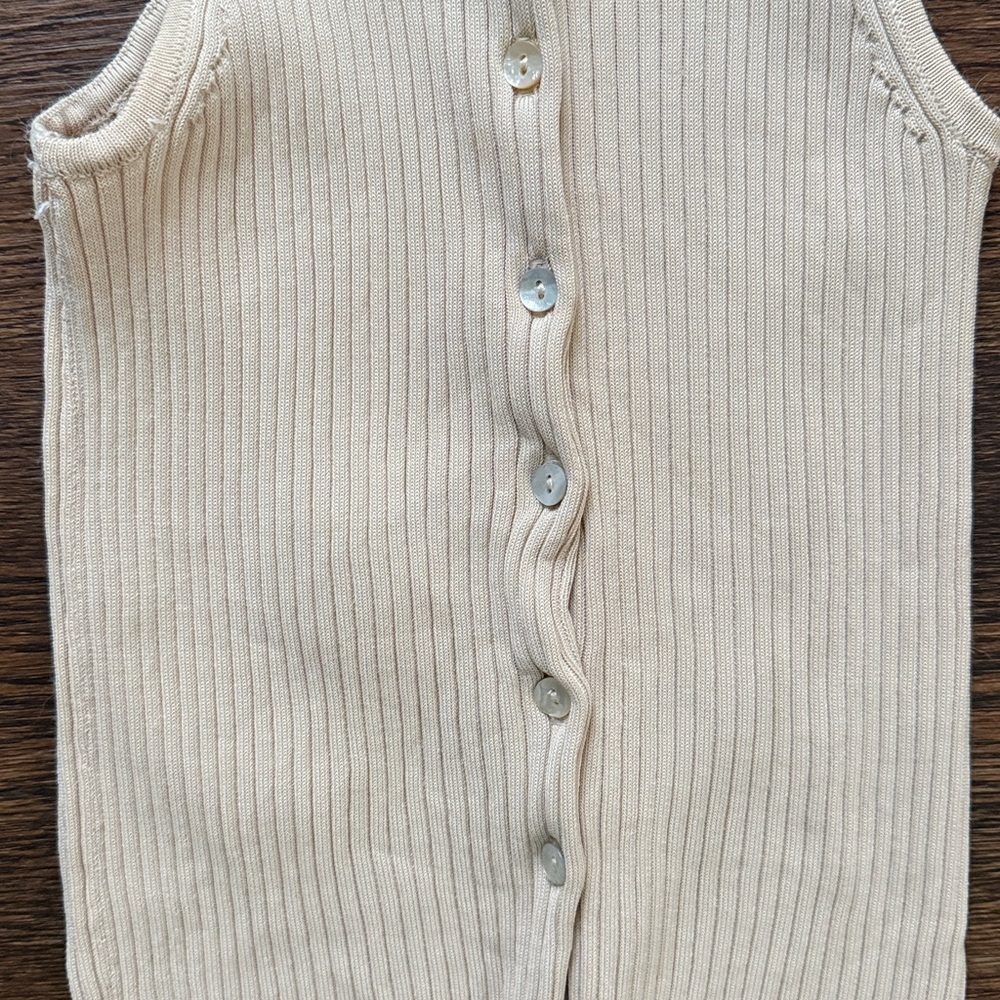 Zara Cream Ribbed Button-Front Tank Top - Picture 5 of 6